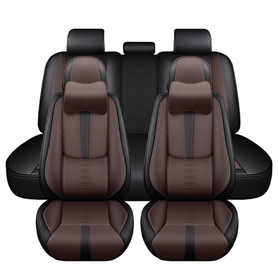 Leather Seat Covers for Honda 96% Models,Car Seat Covers Full Set,Waterproof Car Seat Protectors with Airbag,Interior Cover Seats for Cars(Black+Brown,Pillows)