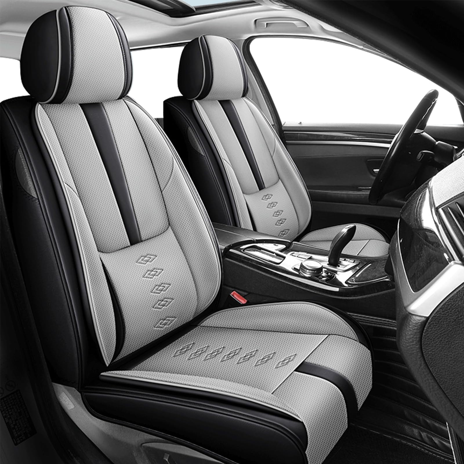 Leather Seat Covers for Hyundai Most 98% Cars SUVs,Premium Car Seat Covers Front Set,Waterproof Car Seat Protectors with Airbag,Comfort Interior Cover Seats for Cars(Black+Grey)