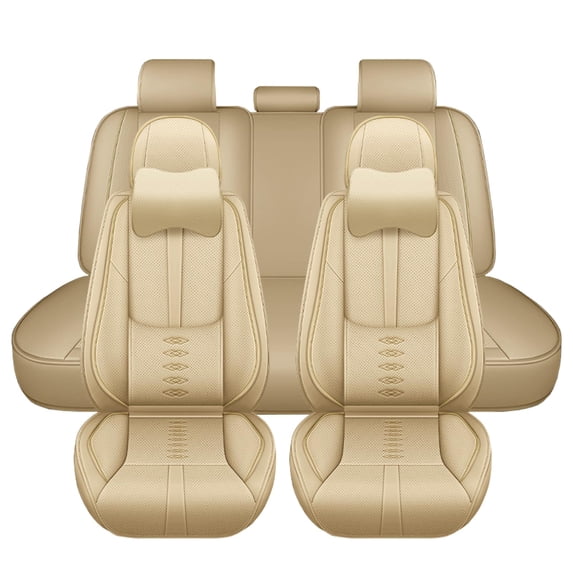 Leather Seat Covers for Jeep 96% Models,Car Seat Covers Full Set,Waterproof Car Seat Protectors with Airbag,Interior Cover Seats for Cars(Beige,Pillows)