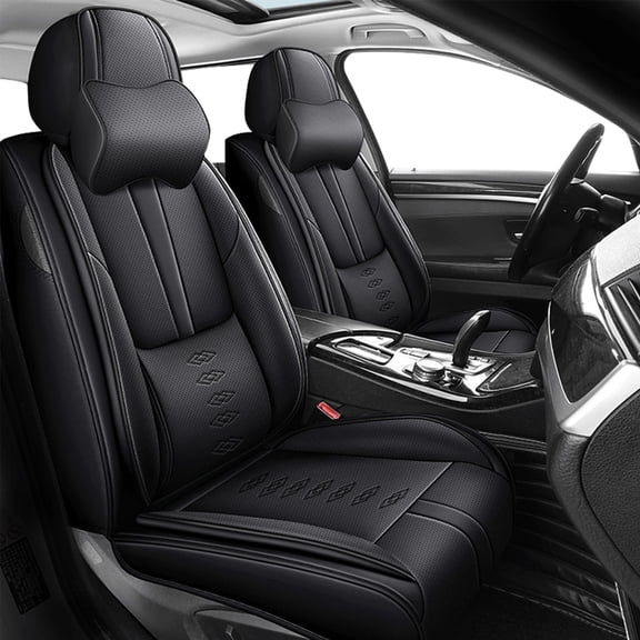 Leather Seat Covers for KIA Most 98% Cars SUVs,Car Seat Covers Front Set,Waterproof Car Seat Protectors with Airbag,Breathable Interior Cover Seats for Cars(Black,Pillows)