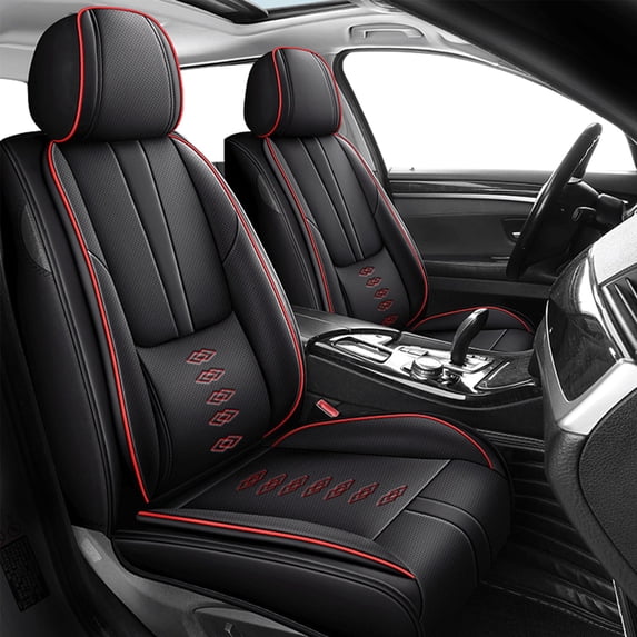 Leather Seat Covers for Kia Most 98% Cars SUVs,Premium Car Seat Covers Front Set,Waterproof Car Seat Protectors with Airbag,Comfort Interior Cover Seats for Cars(Black+Red)