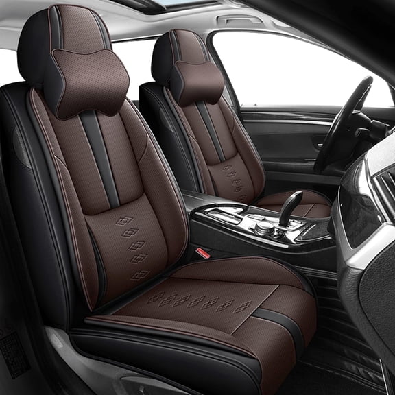 Leather Seat Covers for Mazda Most 98% Cars SUVs,Car Seat Covers Front Set,Waterproof Car Seat Protectors with Airbag,Comfort Interior Cover Seats for Cars(Black+Brown,Pillows)