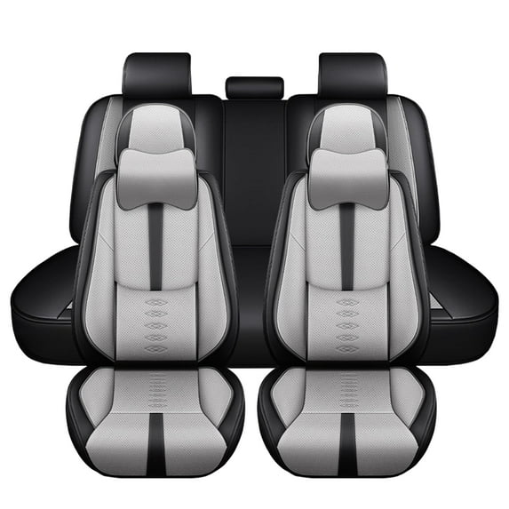 Leather Seat Covers for Mazda Most 98% Cars SUVs,Car Seat Covers Full Set,Waterproof Car Seat Protectors with Airbag,Comfort Interior Cover Seats for Cars(Black+Grey,Pillows)