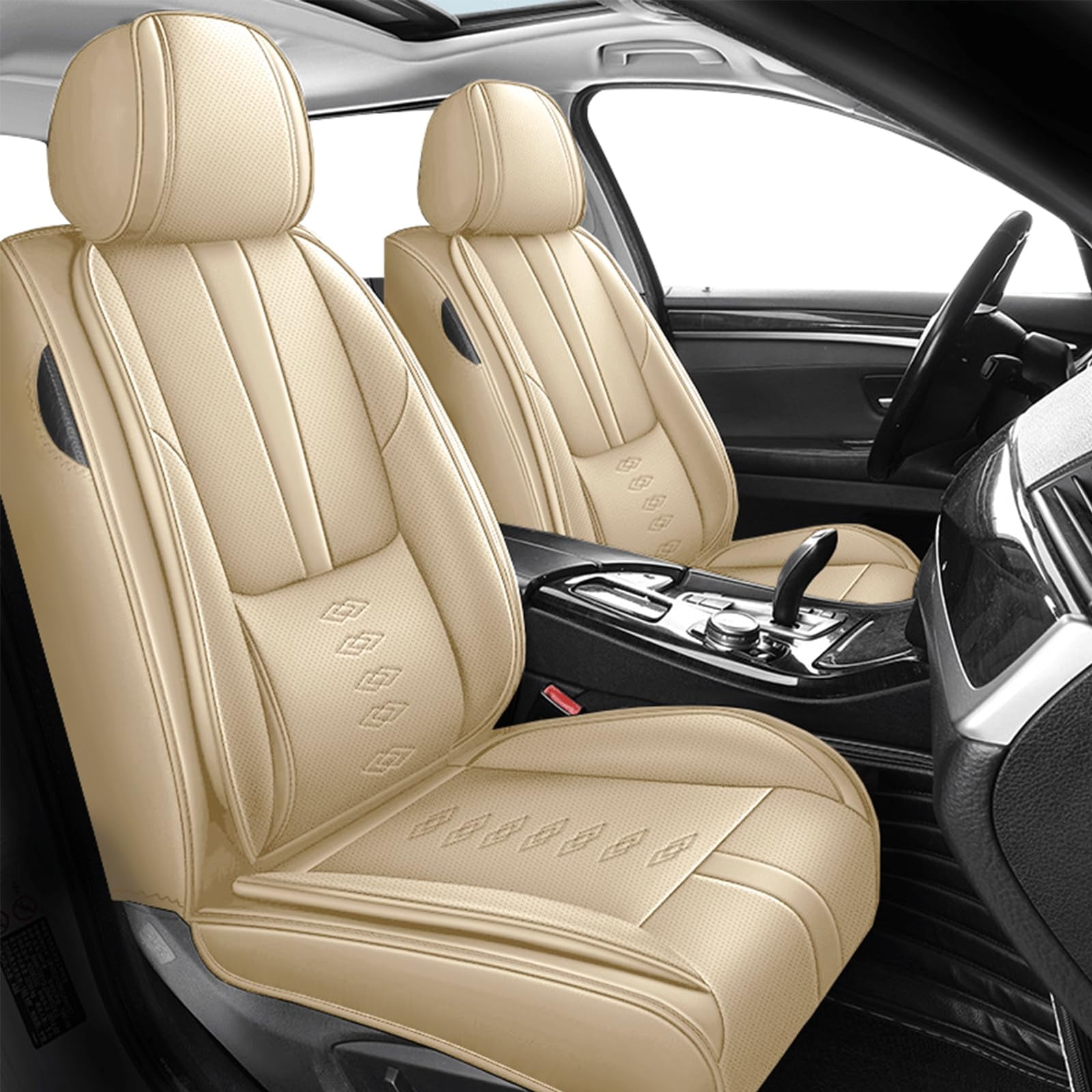 Leather Seat Covers for Nissan Most 98% Cars SUVs,Premium Car Seat Covers Front Set,Waterproof Car Seat Protectors with Airbag,Comfort Interior Cover Seats for Cars(Beige)
