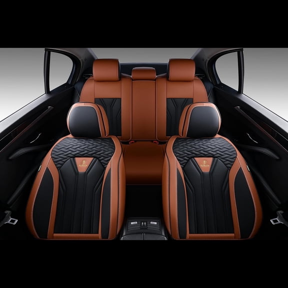 Leather Seat Covers, Seat Covers Full Set, Car Seat Protectors 5 Seats,Automotive Seat Covers Fit for Most Cars Trucks-Brown&Black