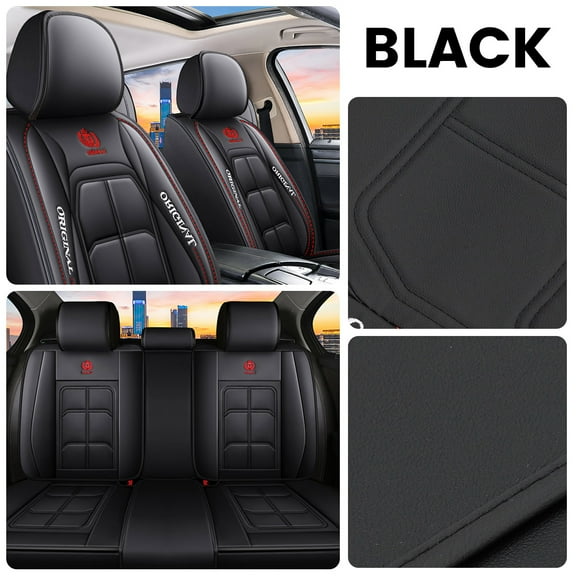Audew General 5-Seat Car Seat Cover Set ,Waterproof Long-lasting Breathable Leather Fabric Easy Installation Vehicle Interior Protection Multiple Colors ,Fit for Sedans SUVs Hatchbacks