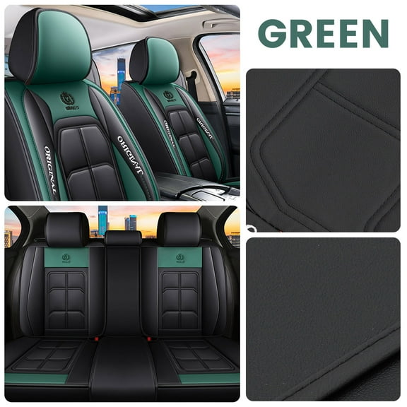 Audew General 5-Seat Car Seat Cover Set ,Waterproof Long-lasting Breathable Leather Fabric Easy Installation Vehicle Interior Protection Multiple Colors ,Fit for Sedans SUVs Hatchbacks