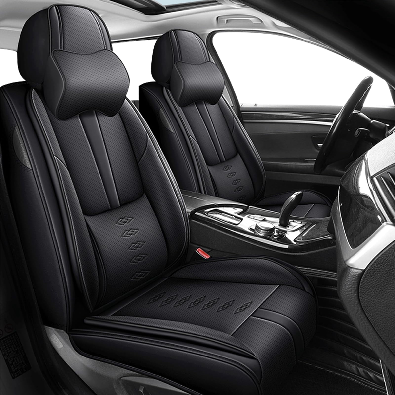 Leather Seat Covers for Subaru Most 98% Cars SUVs,Car Seat Covers Front Set,Waterproof Car Seat Protectors with Airbag,Comfort Interior Cover Seats for Cars(Black,Pillows)