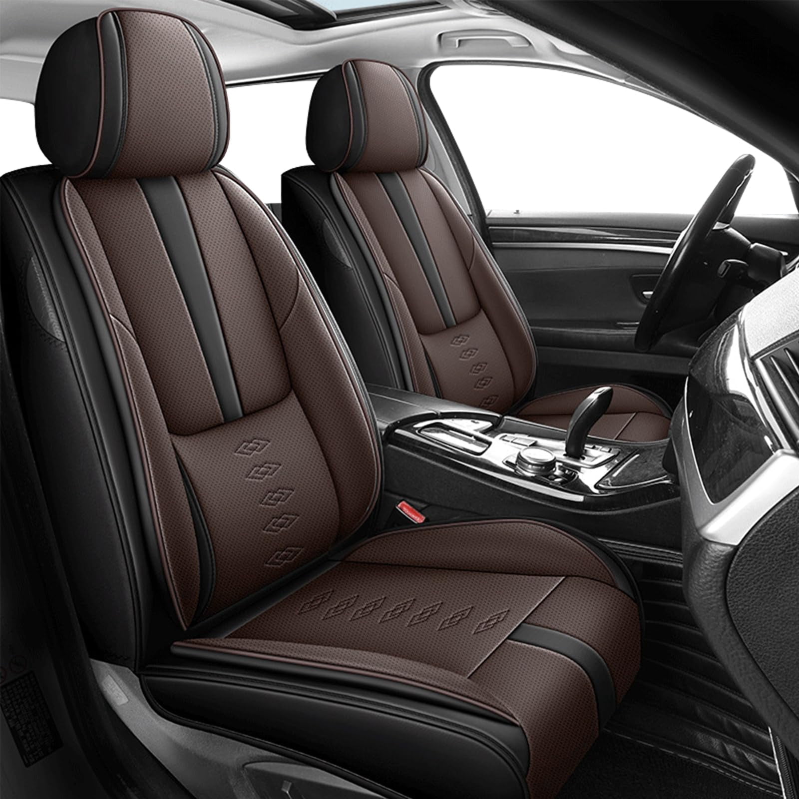Leather Seat Covers for Subaru Most 98% Cars SUVs,Premium Car Seat Covers Front Set,Waterproof Car Seat Protectors with Airbag,Comfort Interior Cover Seats for Cars(Black+Brown)