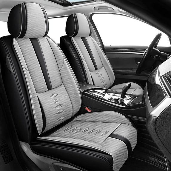 Leather Seat Covers for VW Most 98% Cars SUVs,Premium Car Seat Covers Front Set,Waterproof Car Seat Protectors with Airbag,Comfort Interior Cover Seats for Cars(Black+Grey)
