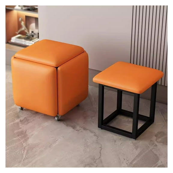 Leather Seating Cube 5 in 1 Stool with Swivel Casters Stackable Sofa Chair Nesting Ottoman Stool Movable Footstool Dressing Chair for Living Room Bedroom