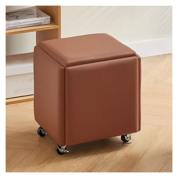 Leather Seating Cube 5 in 1 Sofa Stool with Swivel Casters,Stackable Chair Nesting Ottoman Stool Movable Footstool Dressing Chair for Living Room