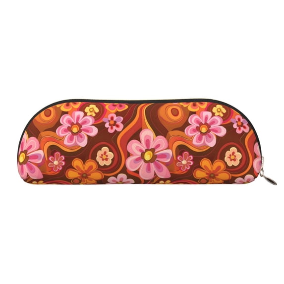 Leather Semi-Circular Storage Bag 7.5×2.6×1.4in Single Pocket Design ...