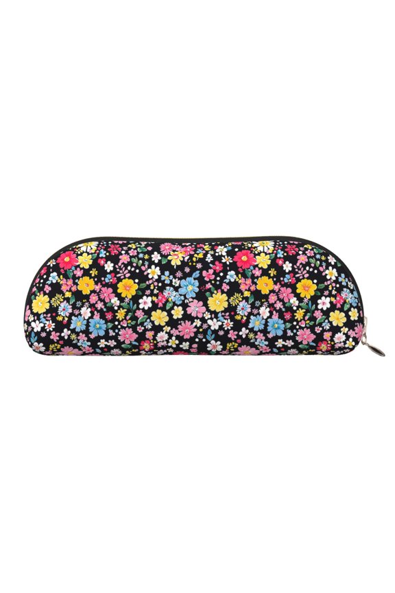 Leather Semi-Circular Storage Bag 7.52.61.4in Single Pocket Design Semi-Circular Shape Can Be Used As A Storage Pen Makeup Bag Groovy Flowers (9)