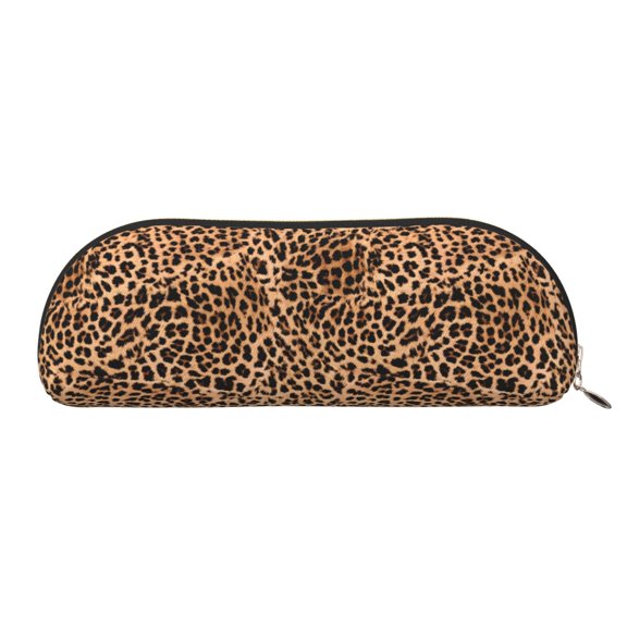 Leather Semi-Circular Storage Bag 7.52.61.4in Single Pocket Design Semi-Circular Shape Can Be Used As A Storage Pen Makeup Bag Animal Leopard Pattern