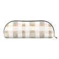 thumbnail image 1 of Leather Semi-Circular Storage Bag 7.5×2.6×1.4in Single Pocket Design Semi-Circular Shape Can Be Used As A Storage Pen Makeup Bag Beige Checked Hand-Drawn Sketch_2, 1 of 7