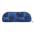 thumbnail image 1 of Leather Semi-Circular Storage Bag 7.5×2.6×1.4in Single Pocket Design Semi-Circular Shape Can Be Used As A Storage Pen Makeup Bag Blue Geometric Lines_2, 1 of 7