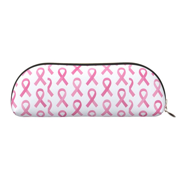 Leather Semi-Circular Storage Bag 7.52.61.4in Single Pocket Design Semi-Circular Shape Can Be Used As A Storage Pen Makeup Bag Modern Pink Ribbon Pattern