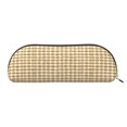 thumbnail image 1 of Leather Semi-Circular Storage Bag 7.5×2.6×1.4in Single Pocket Design Semi-Circular Shape Can Be Used As A Storage Pen Makeup Bag Tan Houndstooth Vintage Texture Hand-Drawn Sketch_1, 1 of 7