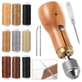 thumbnail image 1 of Leather Sewing Awl Thread Kit, 13 PCS Portable Sewing Awl Kit, Wood Handle Stitching Awl, Manual Sewing Awl with Needles & Waxed Thread, Hand Stitcher Repair Tool for Leather, Heavy Fabrics, Canvas, 1 of 6
