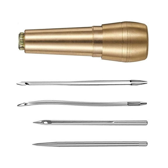 Leather Sewing Awl Tool with Handle Leatherworking Tool Curved/Straight Hook Needle Awl For Leather Thick Canvas Fabric