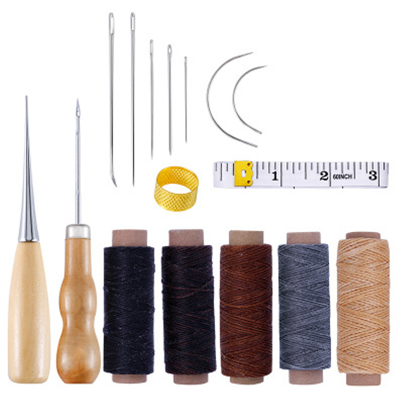 Leather Sewing Kit Leather Craft Tools Set Hand Sewing Awl Stitching Punch Carving Work Saddle