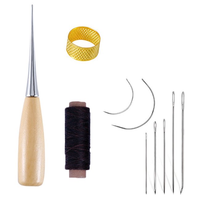Leather Sewing Kit with Waxed Thread Leather Needle Sewing Awl Thimble