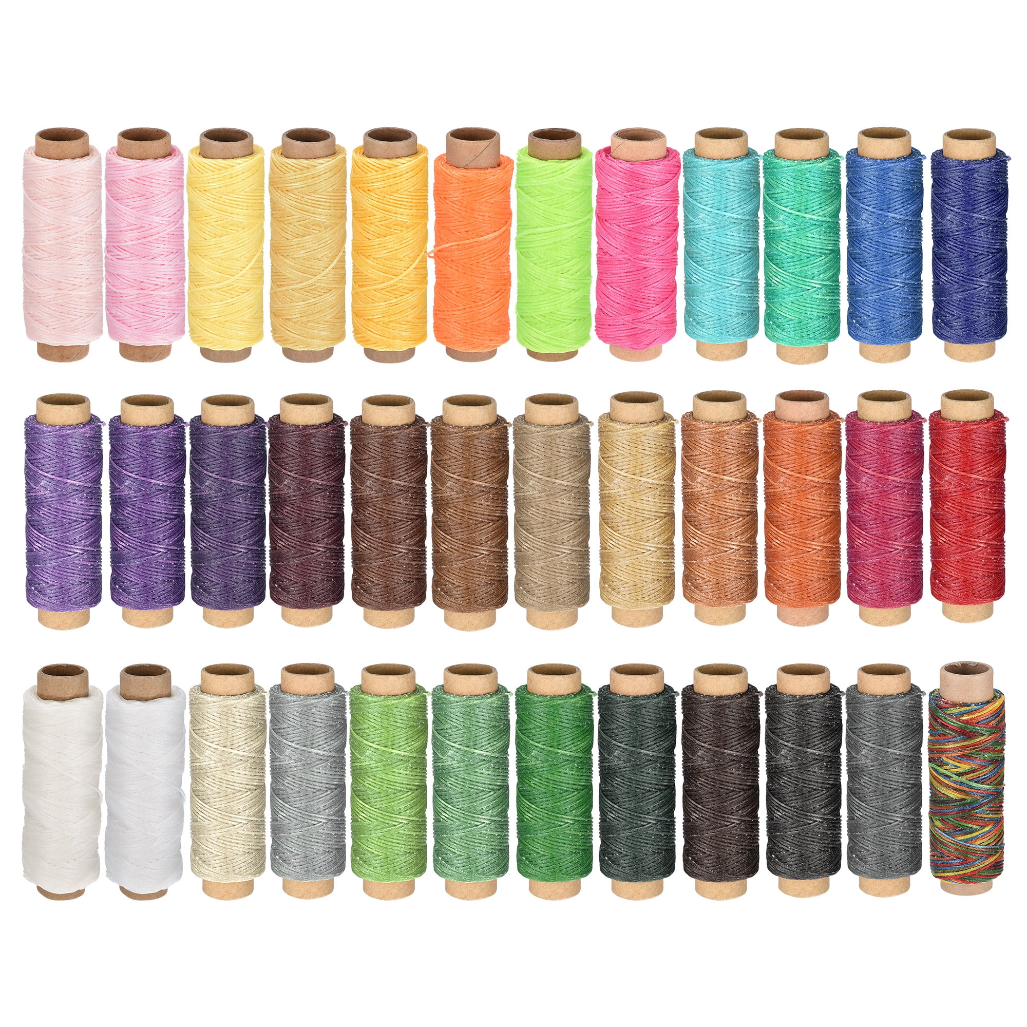 Leather Sewing Thread Set 55 Yards 150D/1mm Polyester Flat Wax Cord for Hand Stitching, Craft DIY, (36 Colors in 1 Set)