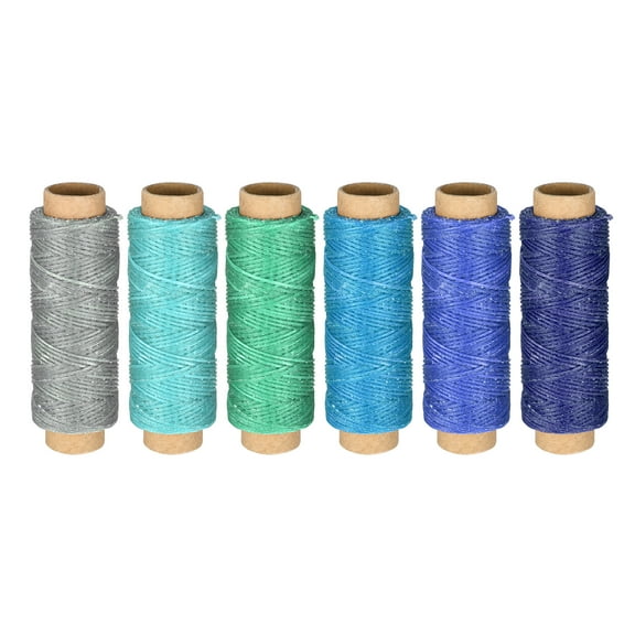 Leather Sewing Thread Set 55 Yards 150D/1mm Polyester Flat Waxed Cord for Hand Stitching (Various Blue, 6Pcs)
