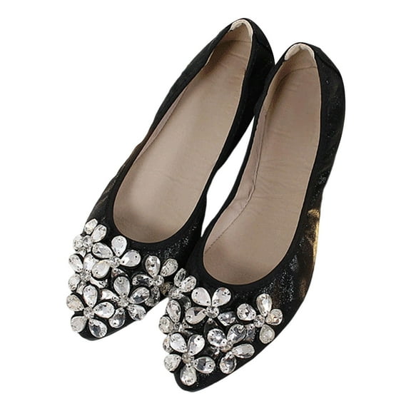 Leather Shoes for Women Sparkly Rhinestone on Pointed Toe Comfortable Soft Sole Lightweight Casual Walking Shoes Polyester 31 Size