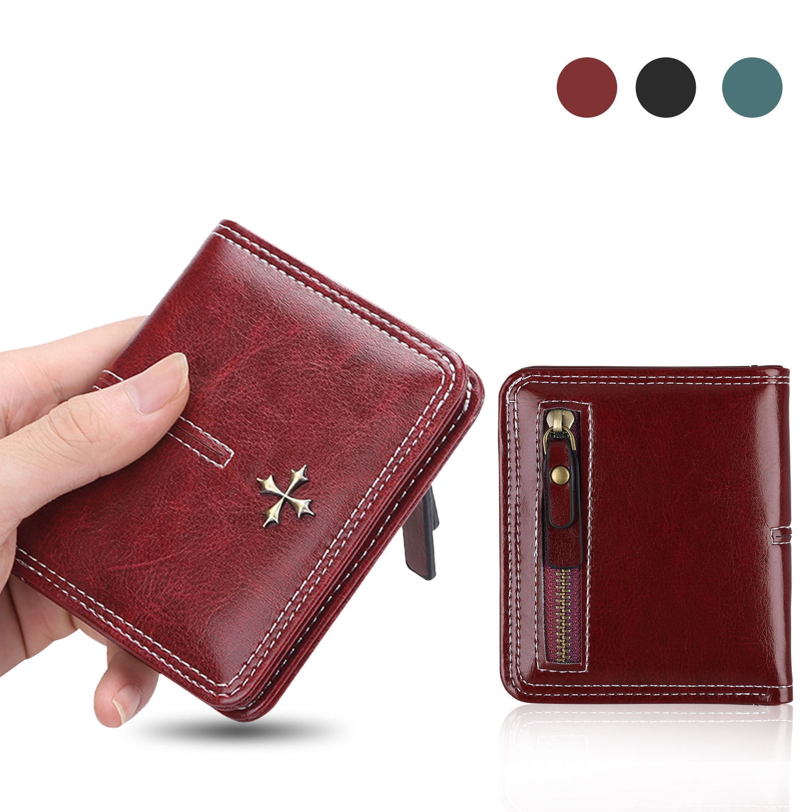 Leather Short Wallet for Women, EEEkit RFID Blocking Wallet, Ladies Purses Small Wallet, Card Holder Zipper Coin Pocket, Zip-Around Security Wallet