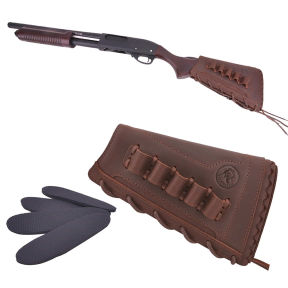 Leather Shotgun Buttstock Cover Ammo Holder Sleeve with Pad for 20 Guage Left Handed Hunter