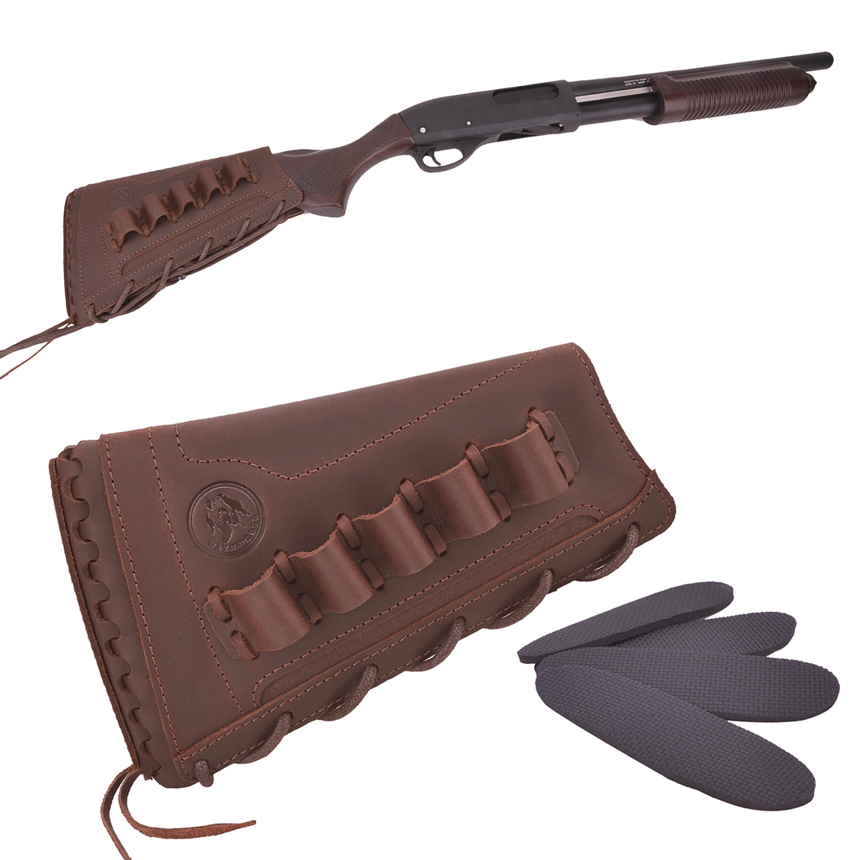 Leather Shotgun Buttstock Cover Ammo Holder Sleeve with Pad for 20