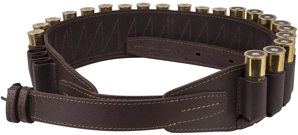 Genuine Leather Shotgun Shell Bandolier Belt, 12 Gauge Ammo Holder