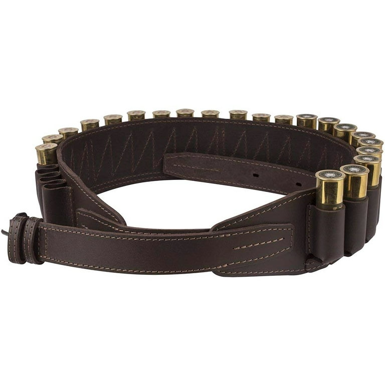 Genuine Leather Shotgun Shell Bandolier Belt, 12 Gauge Ammo Holder