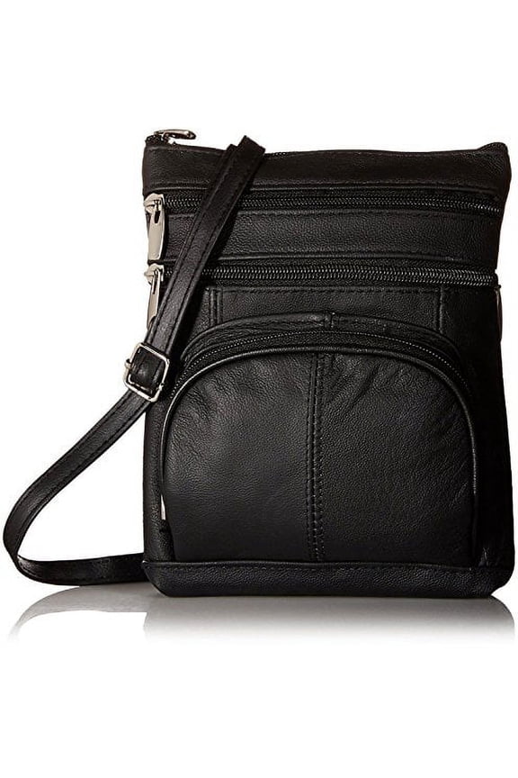 Leather Shoulder Bag Handbag Purse Cross Body Organizer Wallet Multi Pockets (Black)