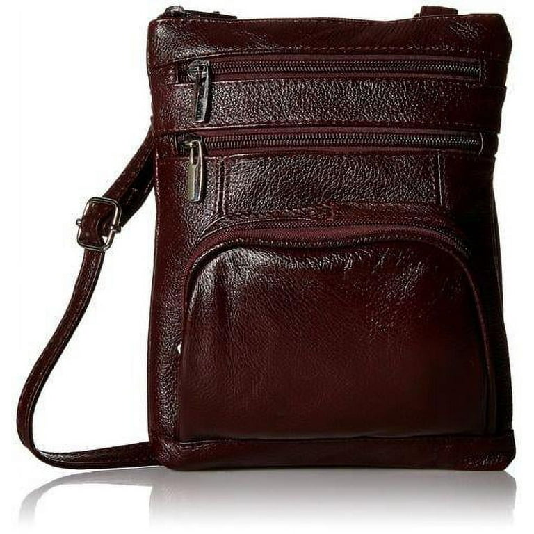 Genuine Leather Crossbody Organizer Purse Pocketbook With Built In