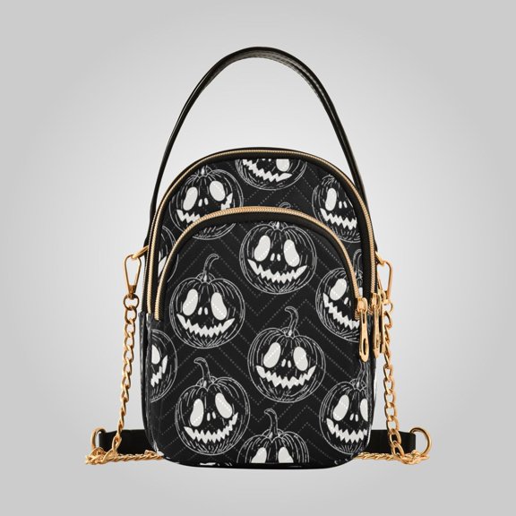 Leather Shoulder Handbag Crossbody Bag Black Pumpkin Pattern