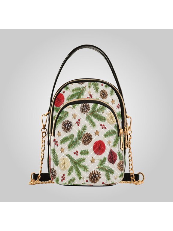 Leather Shoulder Handbag Crossbody Bag Christmas Pine Cones and Ornaments