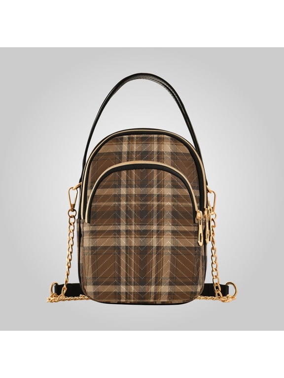 Leather Shoulder Handbag Crossbody Bag Classic Tartan Plaid Pattern
