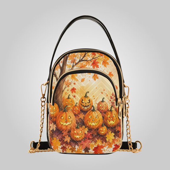 Leather Shoulder Handbag Crossbody Bag Halloween Pumpkin Tree Pattern