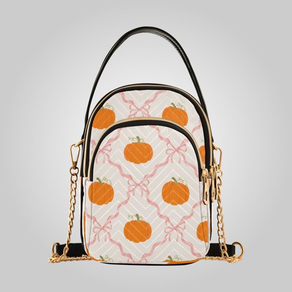 Leather Shoulder Handbag Crossbody Bag Pumpkin Ribbon Pattern