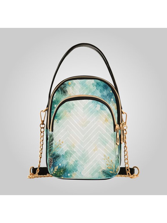 Leather Shoulder Handbag Crossbody Bag Winter Forest Watercolor Holiday