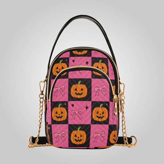Leather Shoulder Handbag Crossbody Bag Youthful Pumpkin Bow Pattern