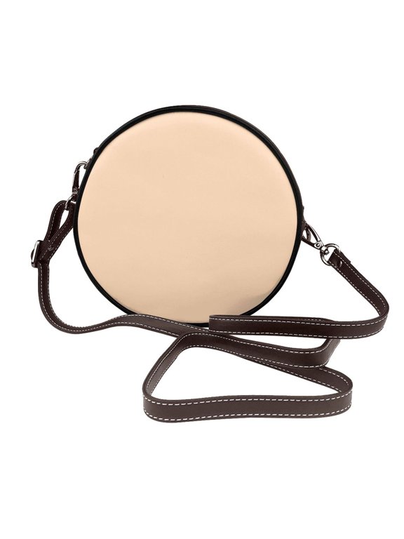 Leather Shoulder Round Bag 7.12.36in Fashion Casual Crossbody Bag Shoulder Bag For Work Travel Business Shopping Date Peach