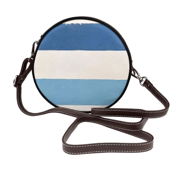 Leather Shoulder Round Bag 7.1×2.36in Fashion Casual Crossbody Bag Shoulder Bag For Work Travel Business Shopping Date Skyblue Stripe_1