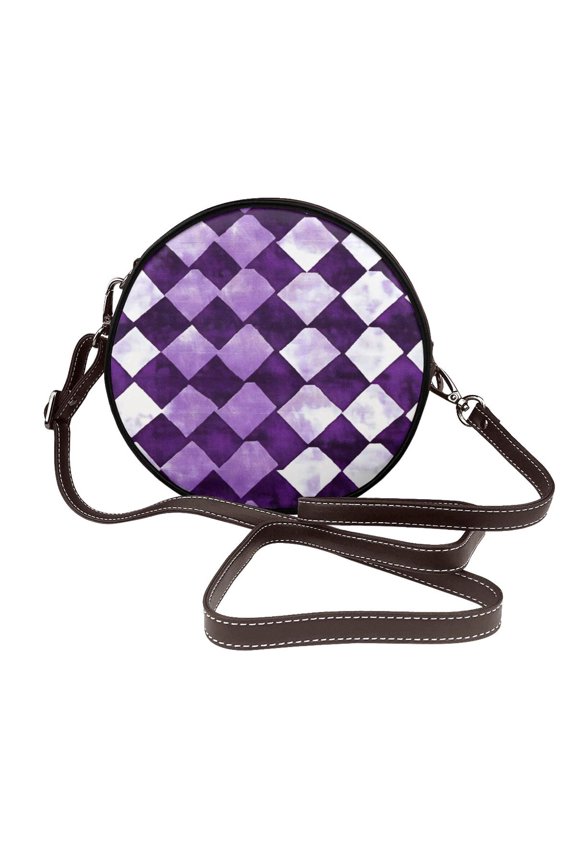 Leather Shoulder Round Bag 7.12.36in Fashion Casual Crossbody Bag Shoulder Bag For Work Travel Business Shopping Date Violet Retro Houndstooth_4