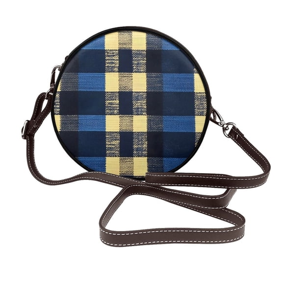 Leather Shoulder Round Bag 7.1×2.36in Fashion Casual Crossbody Bag Shoulder Bag For Work Travel Business Shopping Date Cornflowerblue Buffalo Plaid Check Tartan Scotland_3