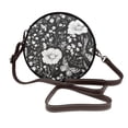 thumbnail image 1 of Leather Shoulder Round Bag 7.1×2.36in Fashion Casual Crossbody Bag Shoulder Bag For Work Travel Business Shopping Date Flowers Carnation Snapdragon Butterflies Bees, 1 of 5