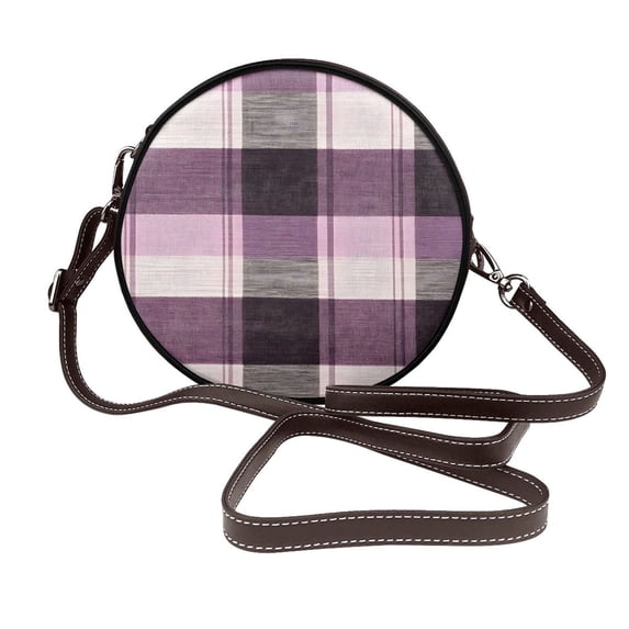 Leather Shoulder Round Bag 7.1×2.36in Fashion Casual Crossbody Bag Shoulder Bag For Work Travel Business Shopping Date Lavenderblush Buffalo Plaid Check Tartan Scotland_3